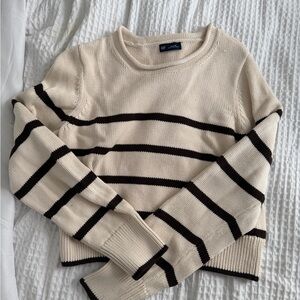 NWOT GAP Cream and Black Striped Crewneck Sweater